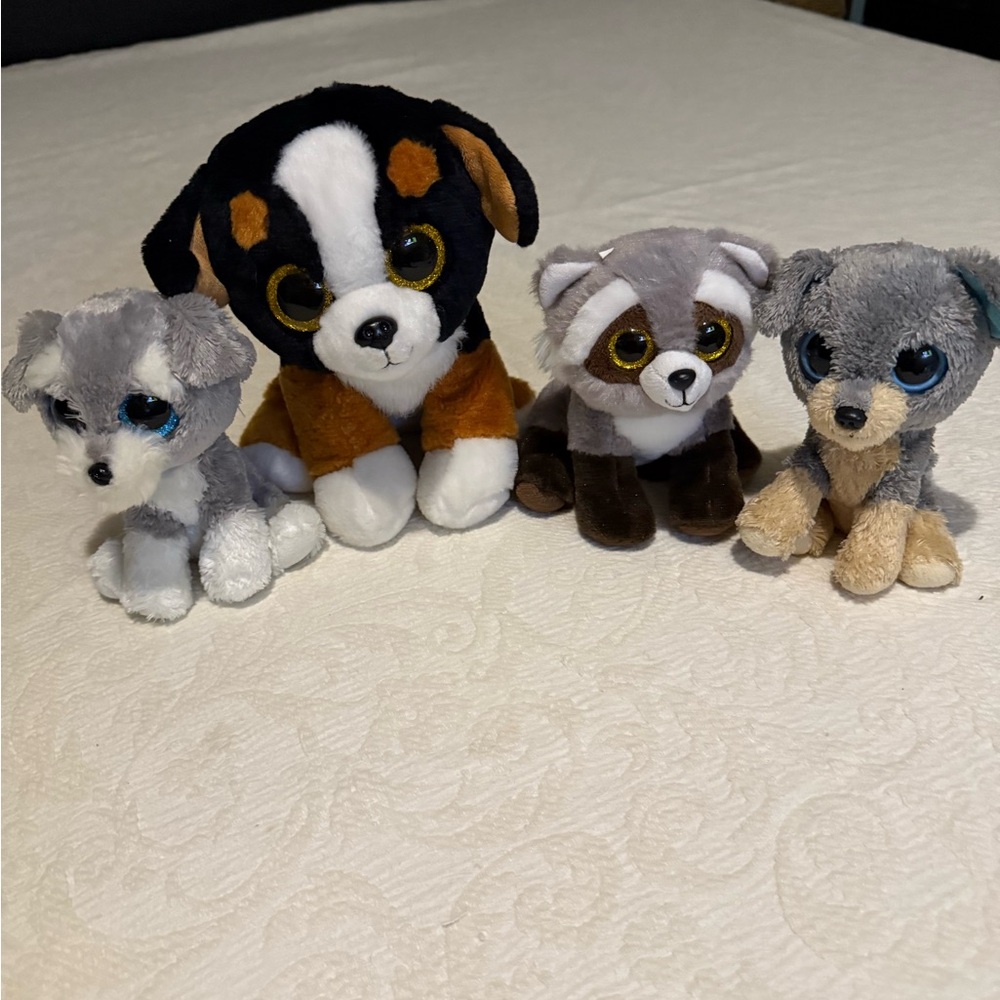 Ty Plush Animal Toy Set - Black, Brown, Gray, White